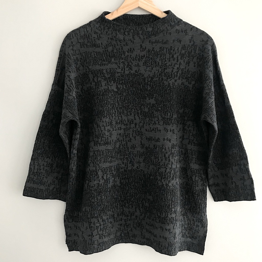 Eileen Fisher Linen Cotton Blend Textured Mock Neck Oversized Top Size Small